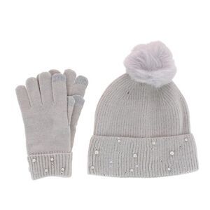 CTM Women's Embellished Knit Winter Beanie and Touchscreen Glove Set
